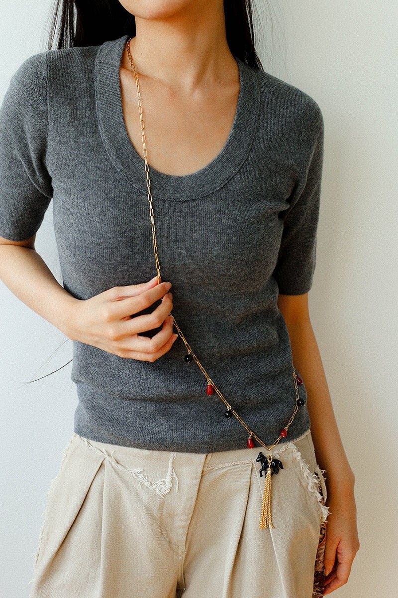 Original Enamel Horse Tassel Back Necklace - floysun