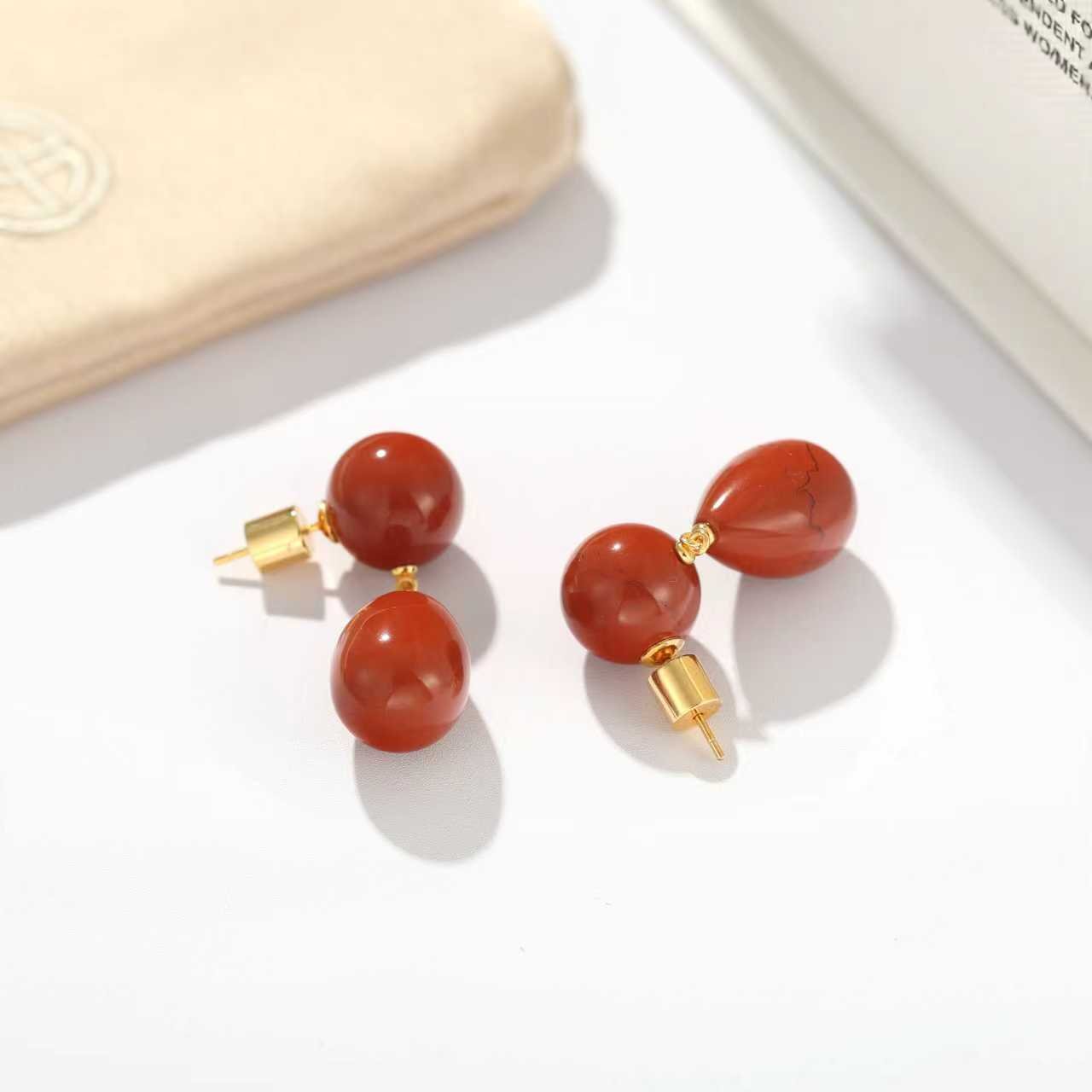 Original Luxury Red Jasper & Green Aventurine Drop Earrings - floysun