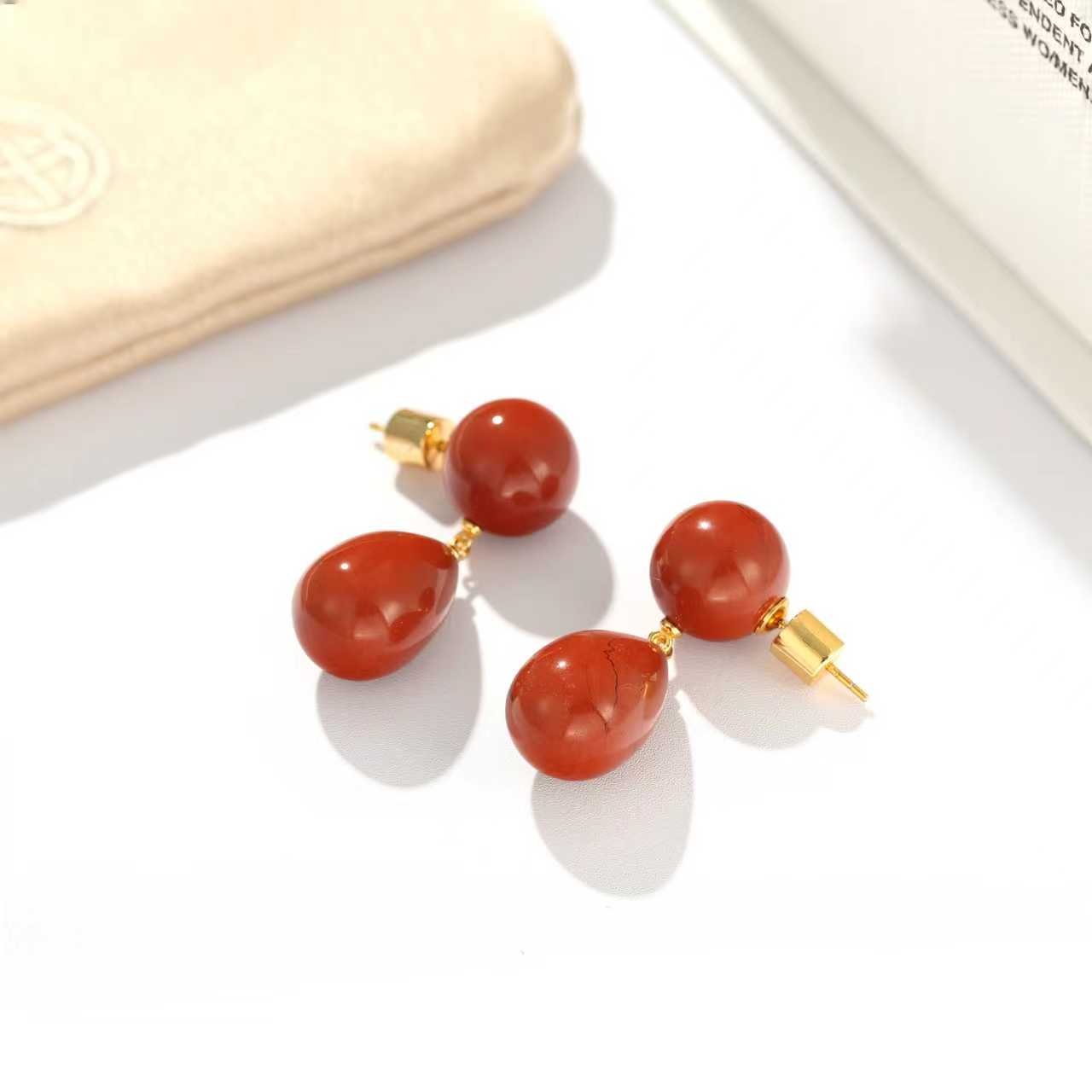 Original Luxury Red Jasper & Green Aventurine Drop Earrings - floysun