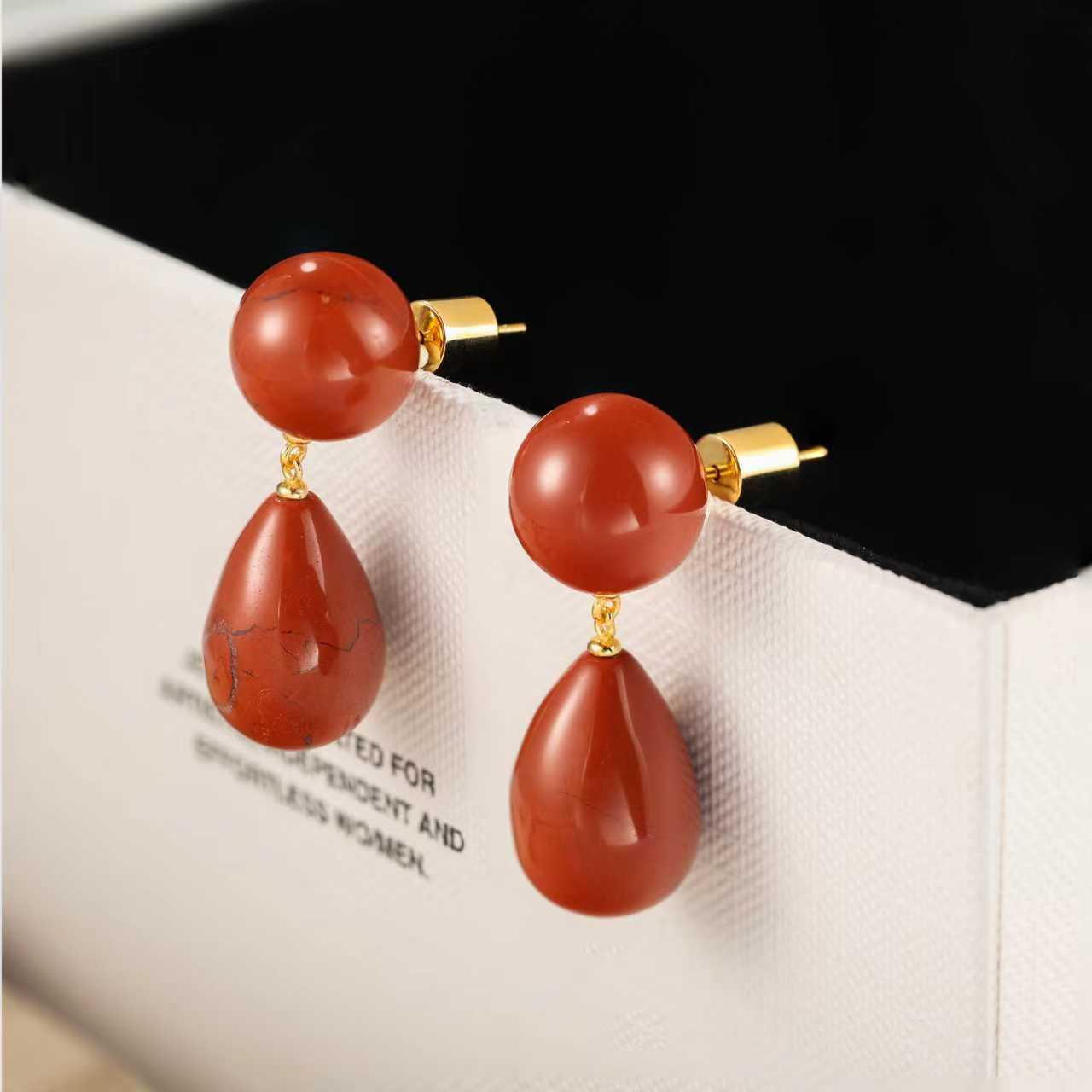 Original Luxury Red Jasper & Green Aventurine Drop Earrings - floysun