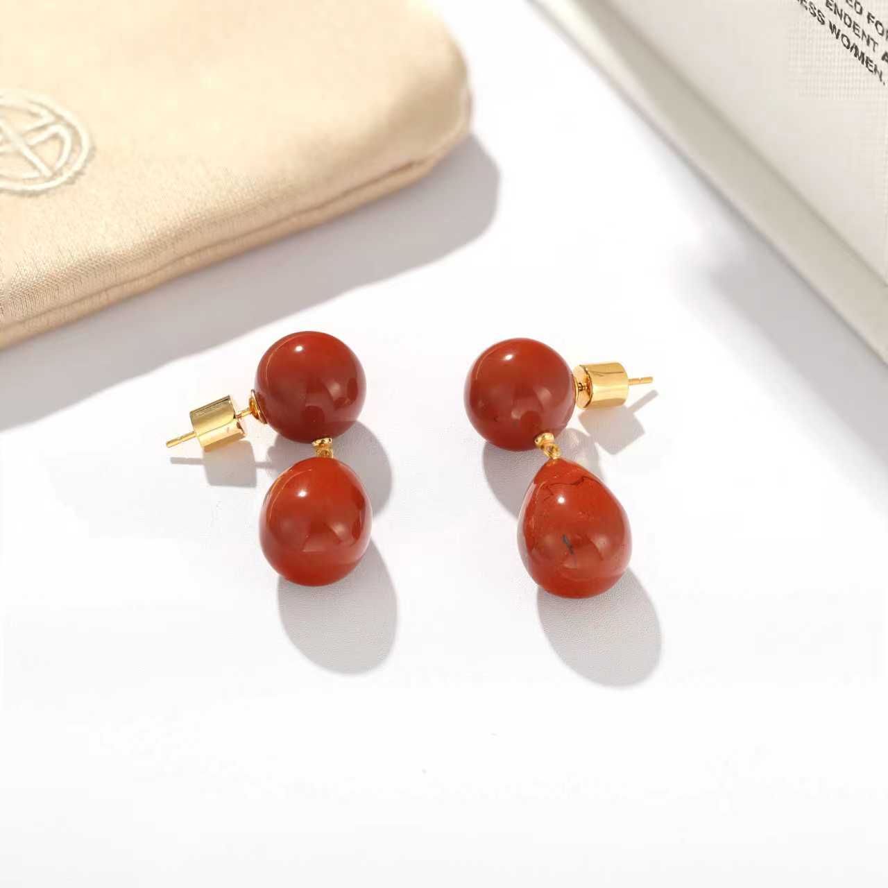 Original Luxury Red Jasper & Green Aventurine Drop Earrings - floysun