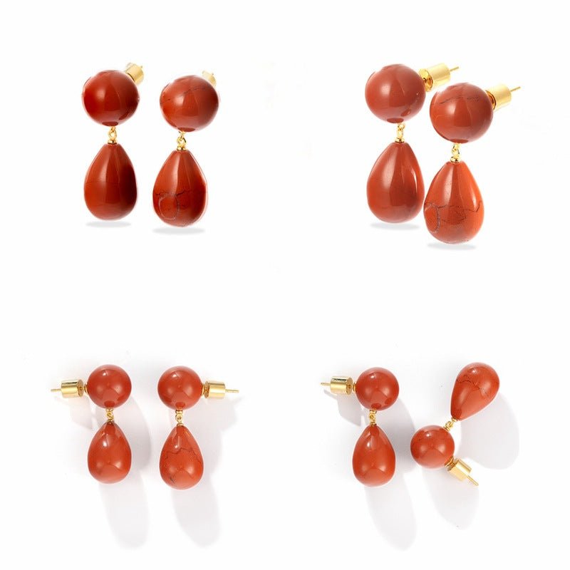 Original Luxury Red Jasper & Green Aventurine Drop Earrings - floysun