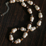 Original Vintage Pearl Gourd Necklace with Tiger’s Eye Beads - floysun