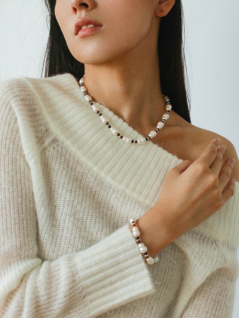 Original Vintage Pearl Gourd Necklace with Tiger’s Eye Beads - floysun