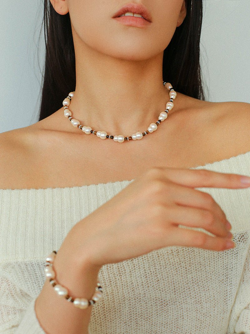 Original Vintage Pearl Gourd Necklace with Tiger’s Eye Beads - floysun