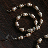 Original Vintage Pearl Gourd Necklace with Tiger’s Eye Beads - floysun