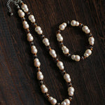 Original Vintage Pearl Gourd Necklace with Tiger’s Eye Beads - floysun