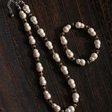 Original Vintage Pearl Gourd Necklace with Tiger’s Eye Beads - floysun