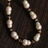 Original Vintage Pearl Gourd Necklace with Tiger’s Eye Beads - floysun