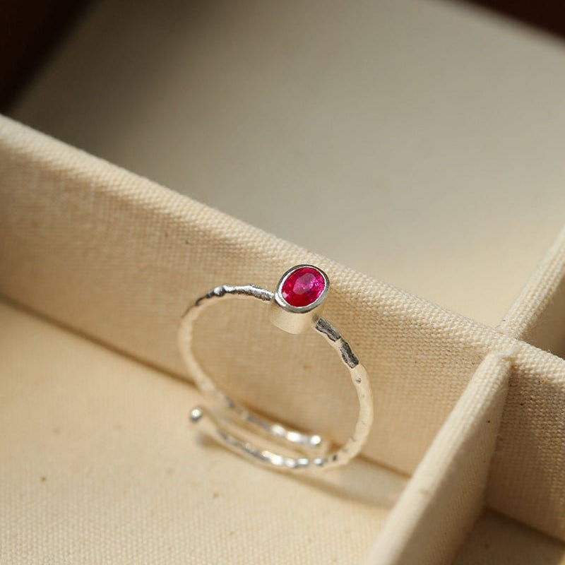 Oval Gem Stacking Ring in 925 Silver - Blue - floysun