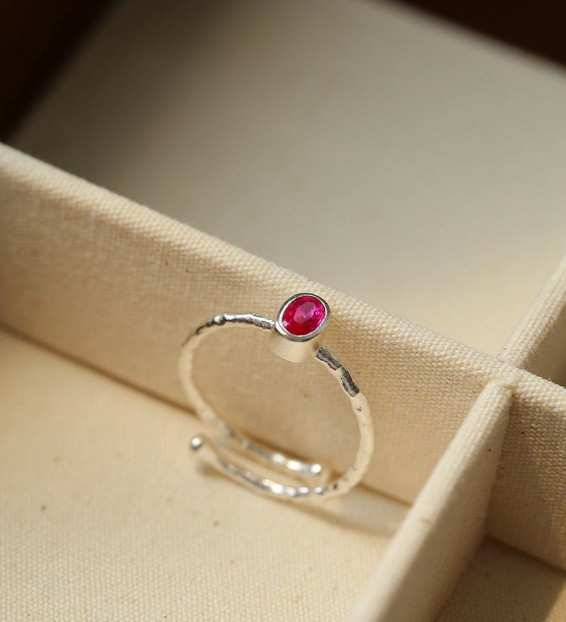 Oval Gem Stacking Ring in 925 Silver - Blue - floysun