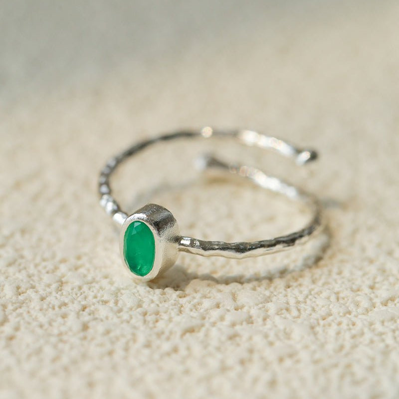 Oval Gem Stacking Ring in 925 Silver - Blue - floysun