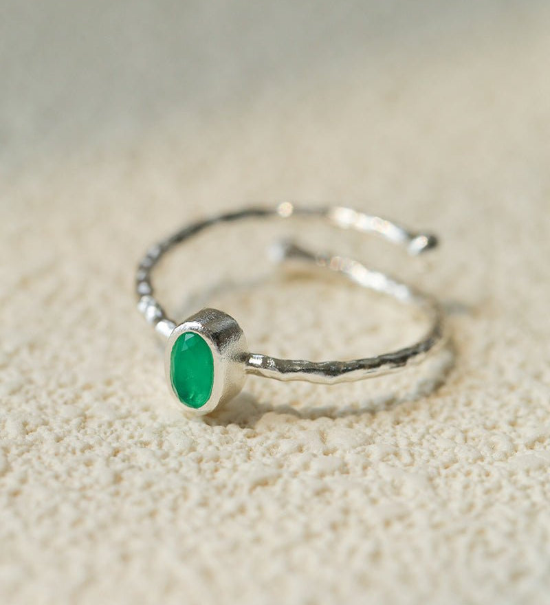 Oval Gem Stacking Ring in 925 Silver - Blue - floysun