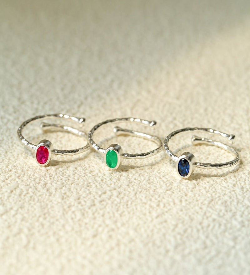 Oval Gem Stacking Ring in 925 Silver - Blue - floysun
