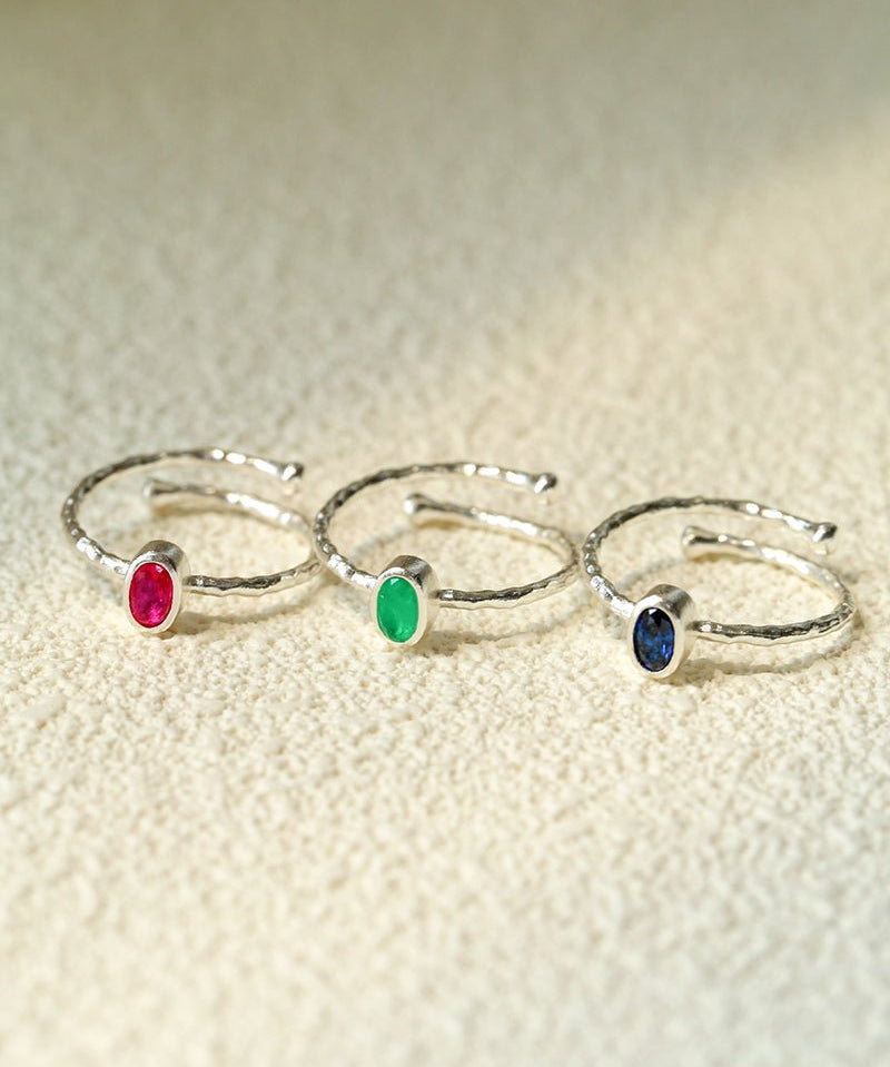 Oval Gem Stacking Ring in 925 Silver - Blue - floysun