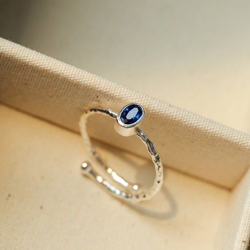 Oval Gem Stacking Ring in 925 Silver - Blue - floysun