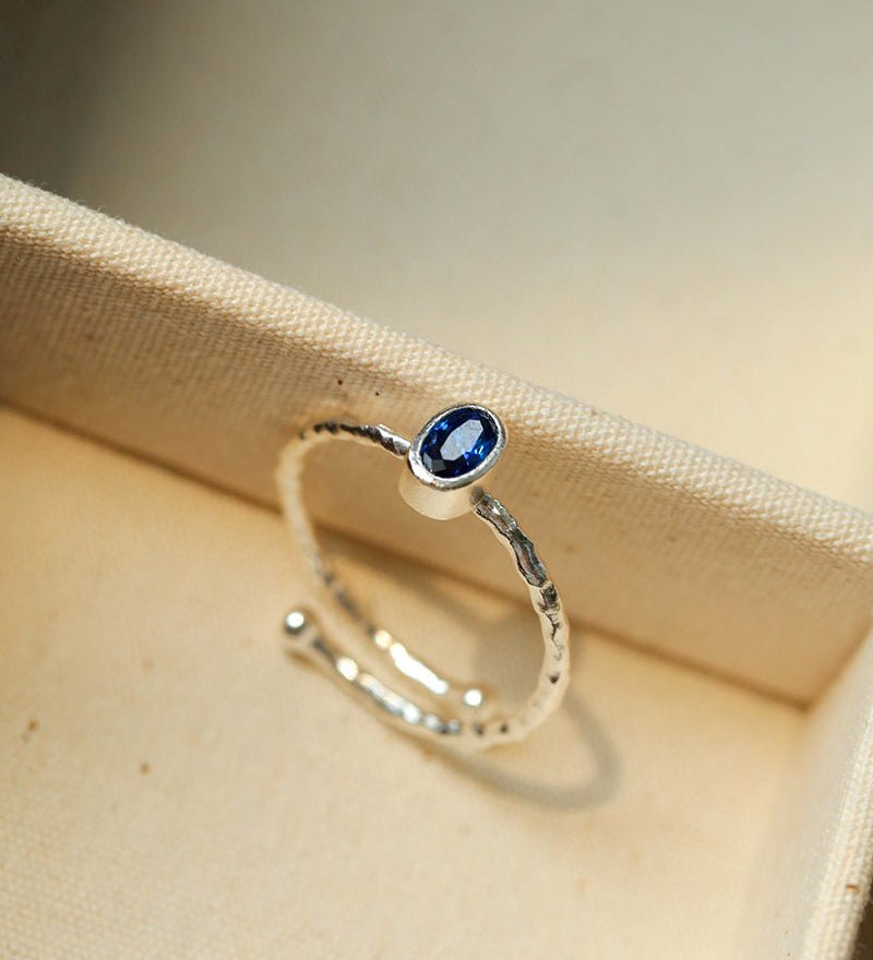 Oval Gem Stacking Ring in 925 Silver - Blue - floysun