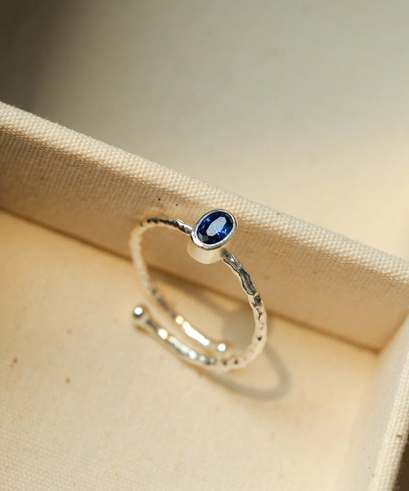 Oval Gem Stacking Ring in 925 Silver - Blue - floysun
