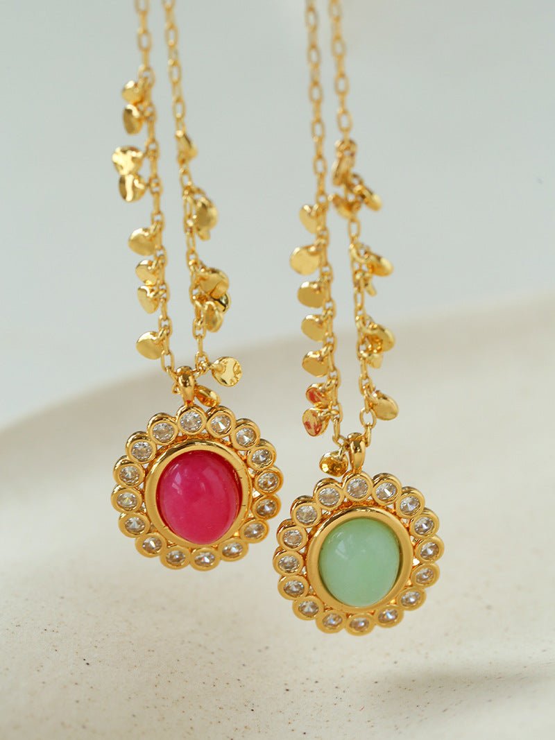 Oval Gemstone Pendant Necklace - floysun