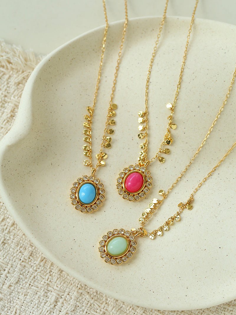 Oval Gemstone Pendant Necklace - floysun