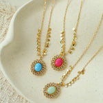 Oval Gemstone Pendant Necklace - floysun