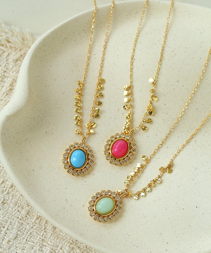 Oval Gemstone Pendant Necklace - floysun