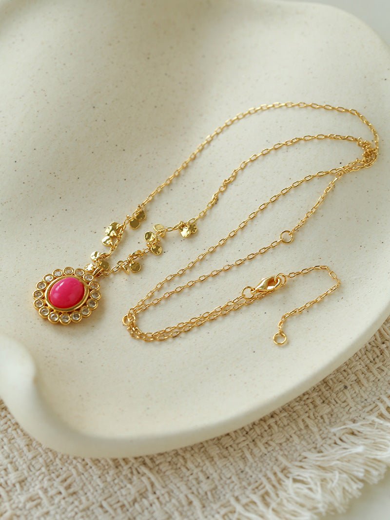 Oval Gemstone Pendant Necklace - floysun
