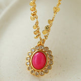Oval Gemstone Pendant Necklace - floysun