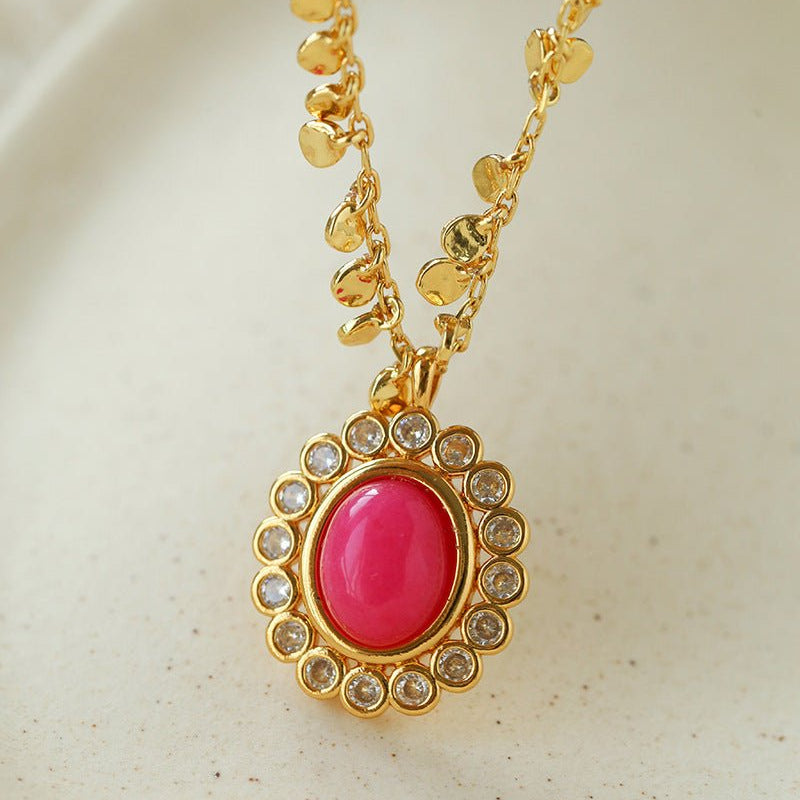 Oval Gemstone Pendant Necklace - floysun