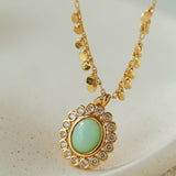 Oval Gemstone Pendant Necklace - floysun