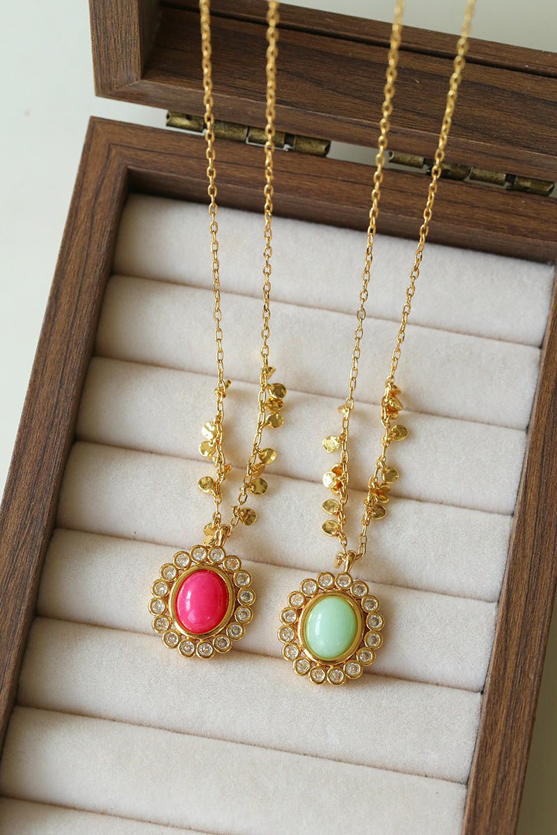 Oval Gemstone Pendant Necklace - floysun