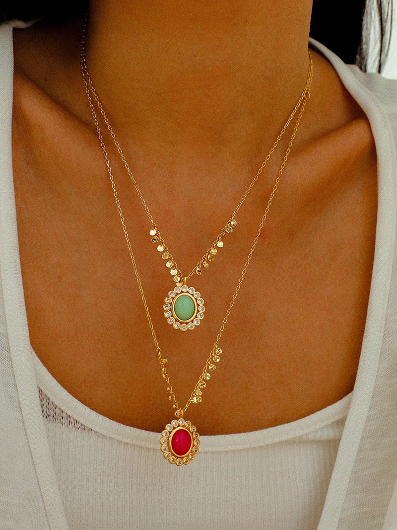Oval Gemstone Pendant Necklace - floysun