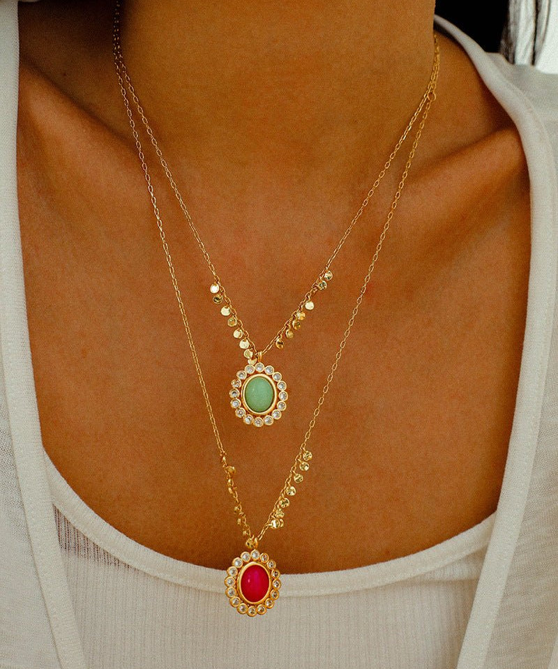 Oval Gemstone Pendant Necklace - floysun