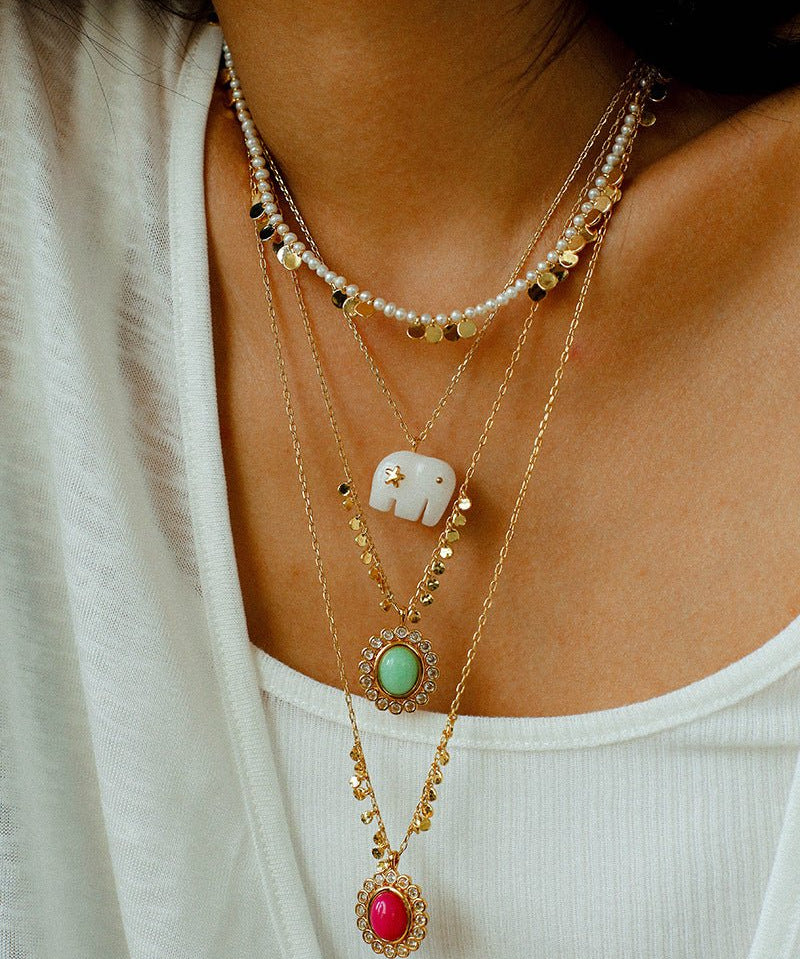 Oval Gemstone Pendant Necklace - floysun