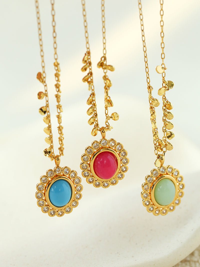 Oval Gemstone Pendant Necklace - floysun