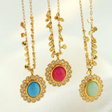 Oval Gemstone Pendant Necklace - floysun