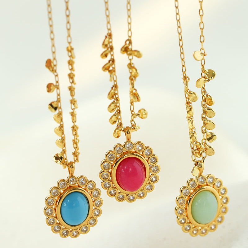 Oval Gemstone Pendant Necklace - floysun