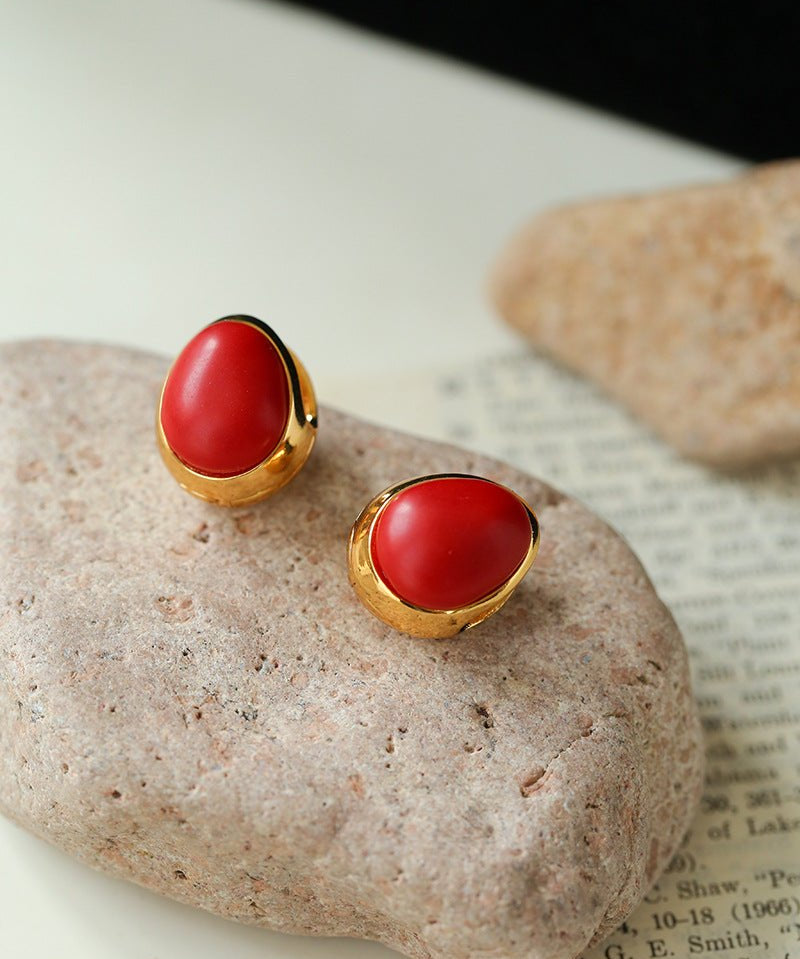 Oval Gemstone Stud Earrings - floysun