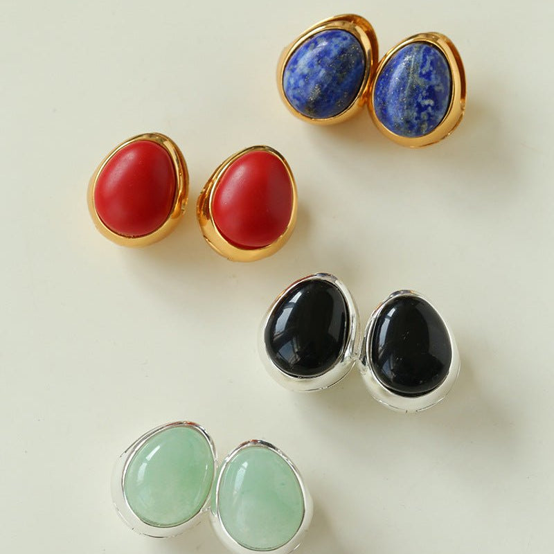 Oval Gemstone Stud Earrings - floysun
