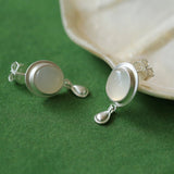 Oval Gemstone Water Drop Earrings-White Jade - floysun