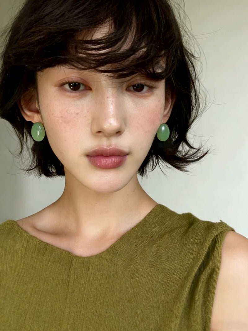 Oval Geometric Agate Stud Earrings - floysun