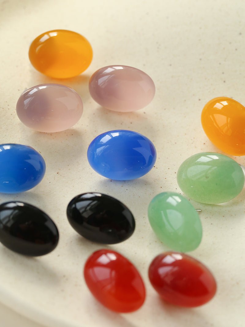 Oval Geometric Agate Stud Earrings - floysun