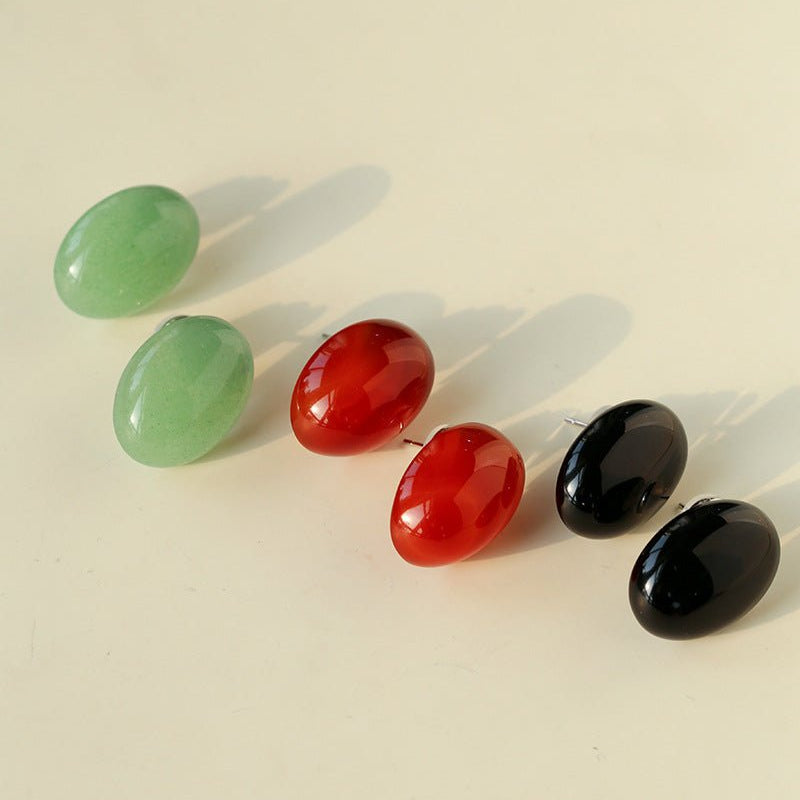 Oval Geometric Agate Stud Earrings - floysun