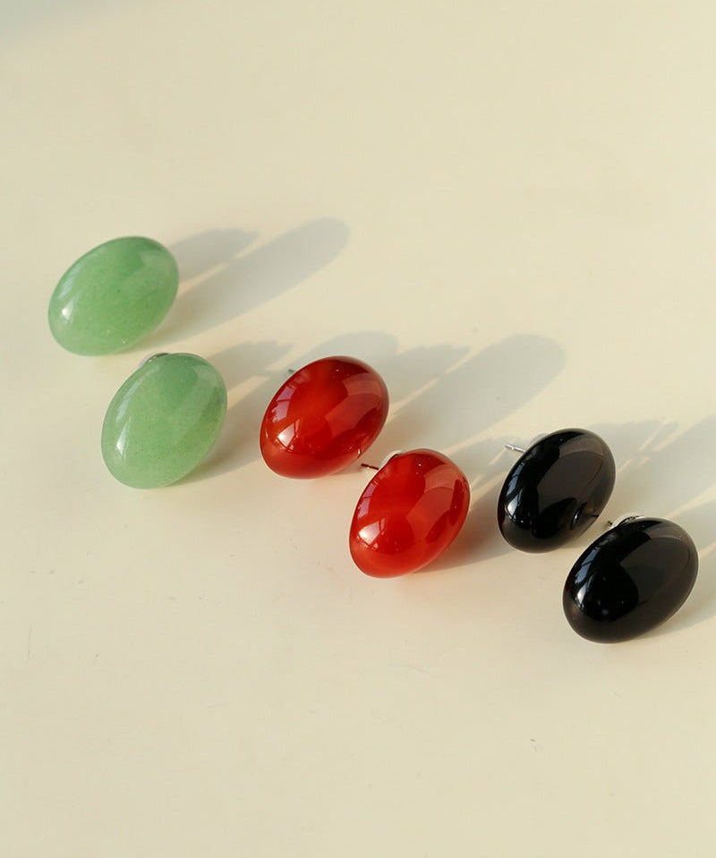 Oval Geometric Agate Stud Earrings - floysun