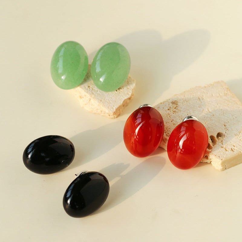 Oval Geometric Agate Stud Earrings - floysun