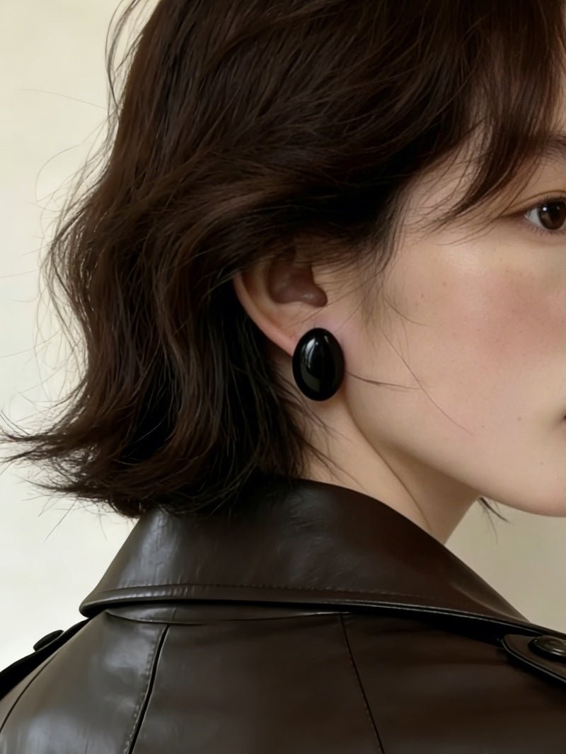 Oval Geometric Agate Stud Earrings - floysun