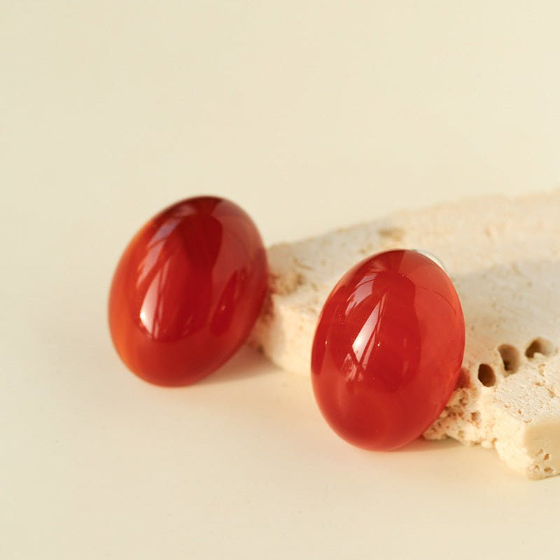 Oval Geometric Agate Stud Earrings - floysun