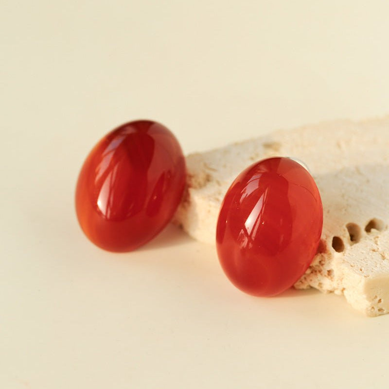 Oval Geometric Agate Stud Earrings - floysun