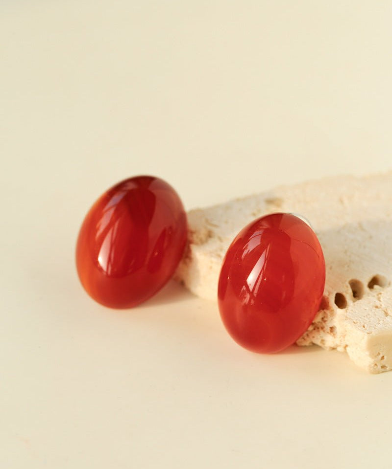 Oval Geometric Agate Stud Earrings - floysun