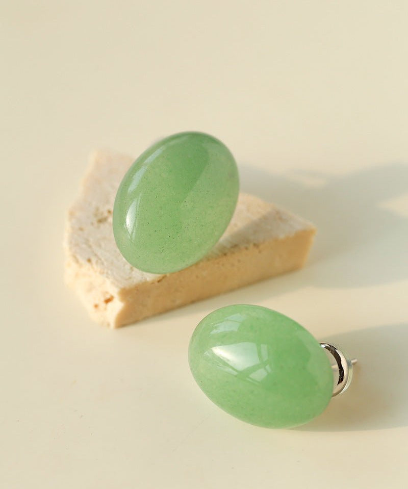 Oval Geometric Agate Stud Earrings - floysun